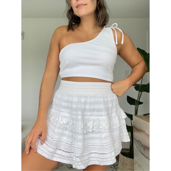 aerie Dresses & Skirts - Aerie White Tiered Lace Cotton Mini Skirt